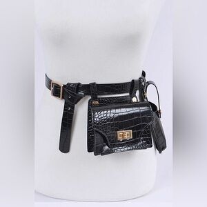 Black Crocodile Pattern Belt Bag